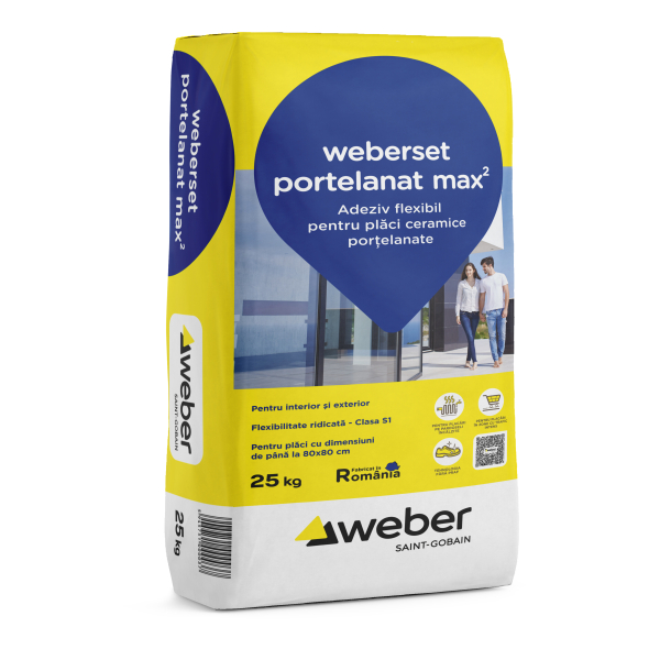 Weberset porțelanat max2 ADEZIV FLEXIBIL PENTRU PLĂCI CERAMICE PORȚELANATE